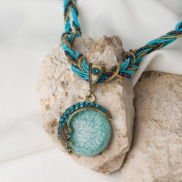 Turquoise Winged Moon Pendant Necklace