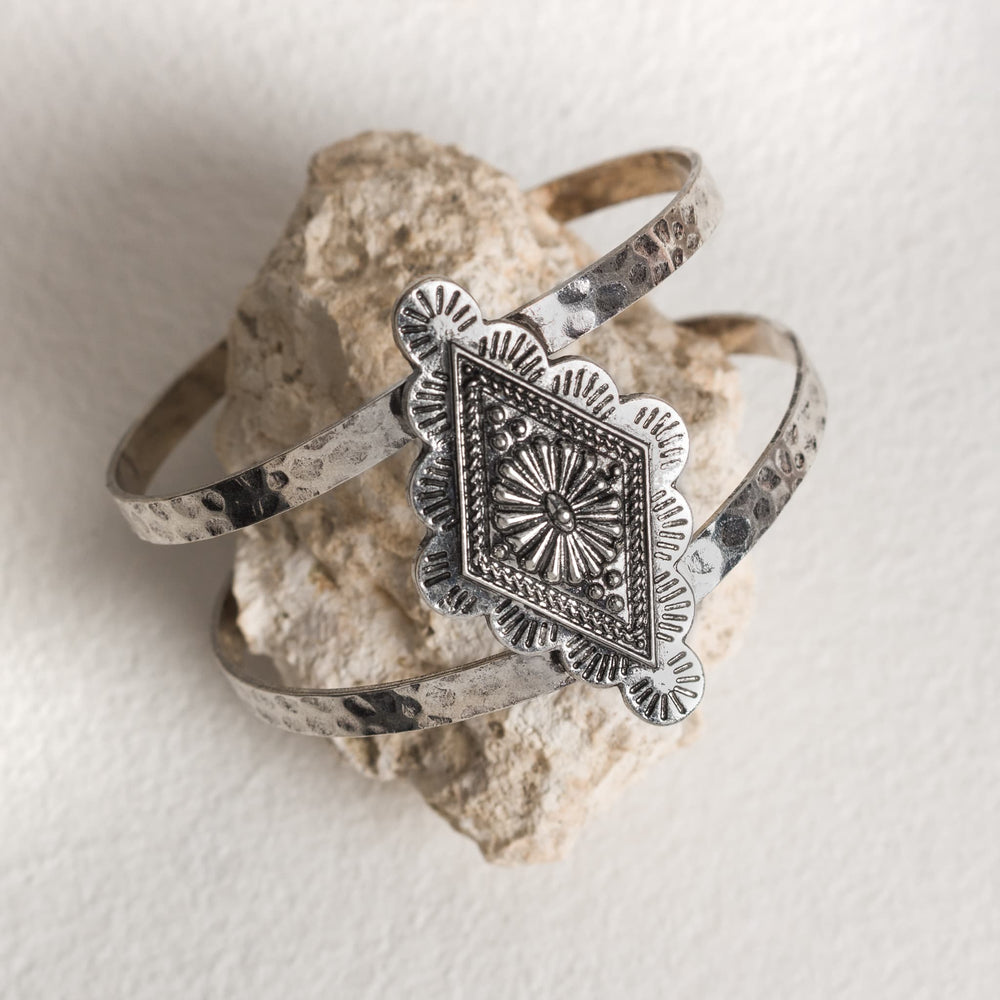 Silver-tone Sunburst Cuff Bracelet