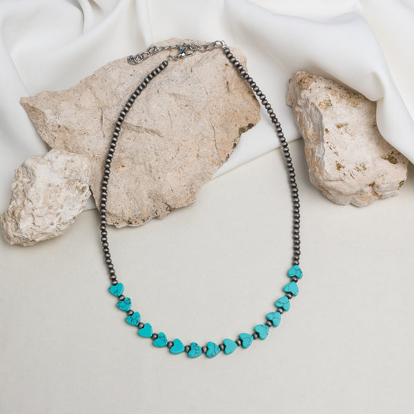 Turquoise Heart Bead Necklace
