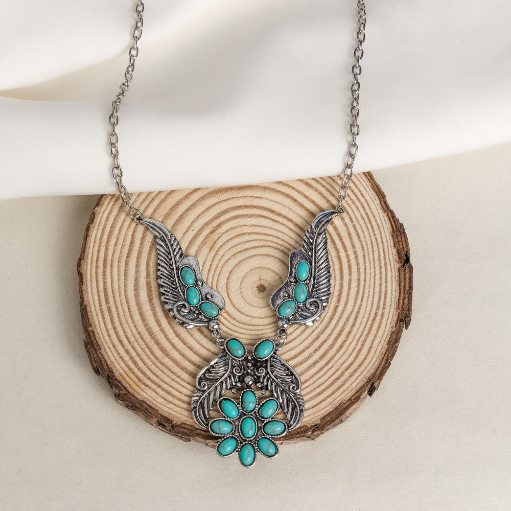 Silver-tone Wings Turquoise Bloom Necklace