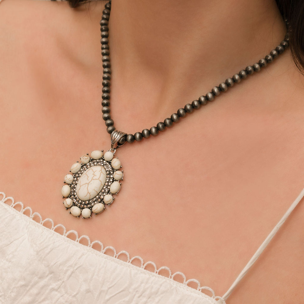 Western White Stone Oval Necklace