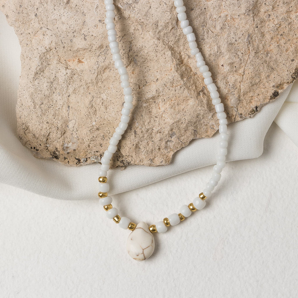 White Beaded Drop Pendant Necklace