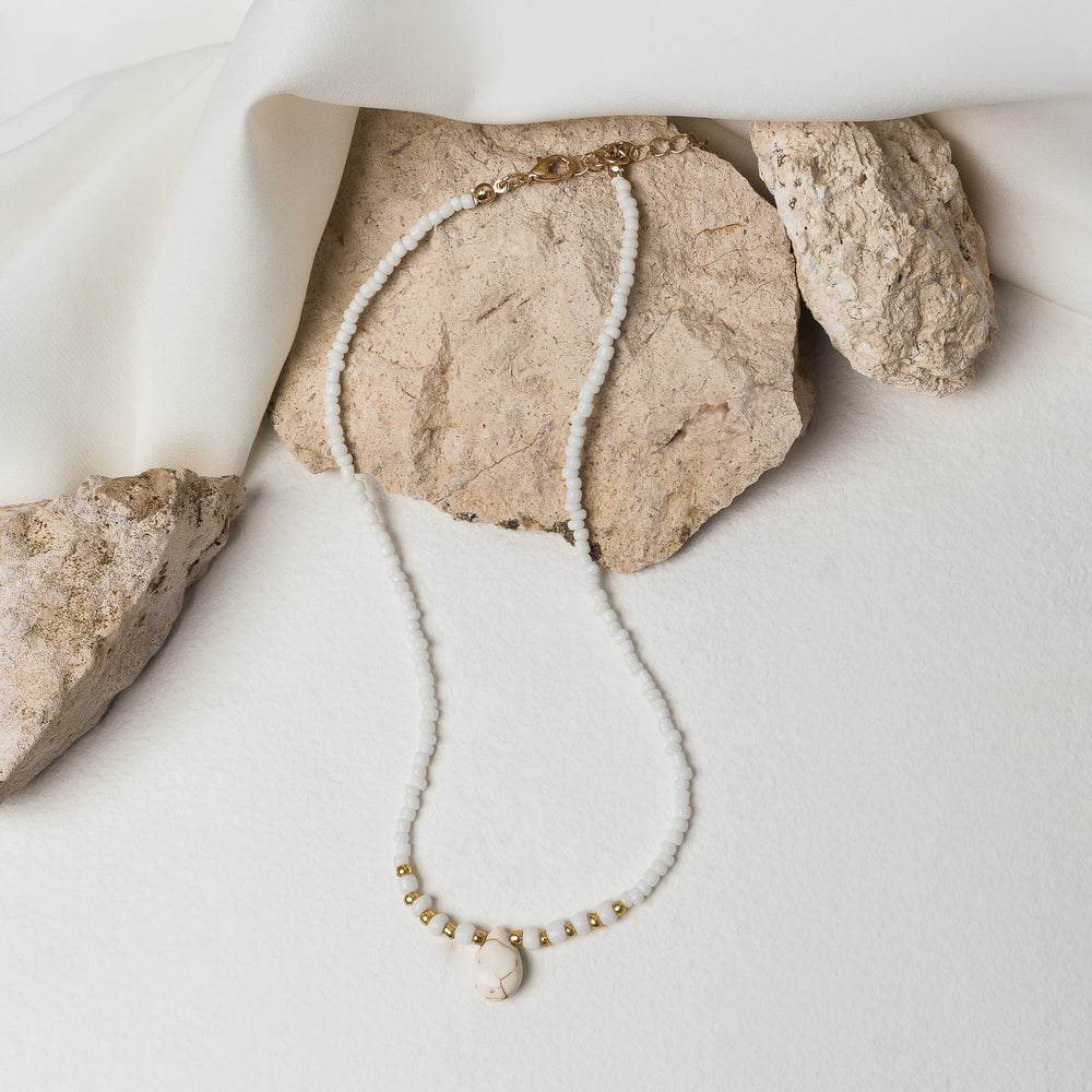 White Beaded Drop Pendant Necklace