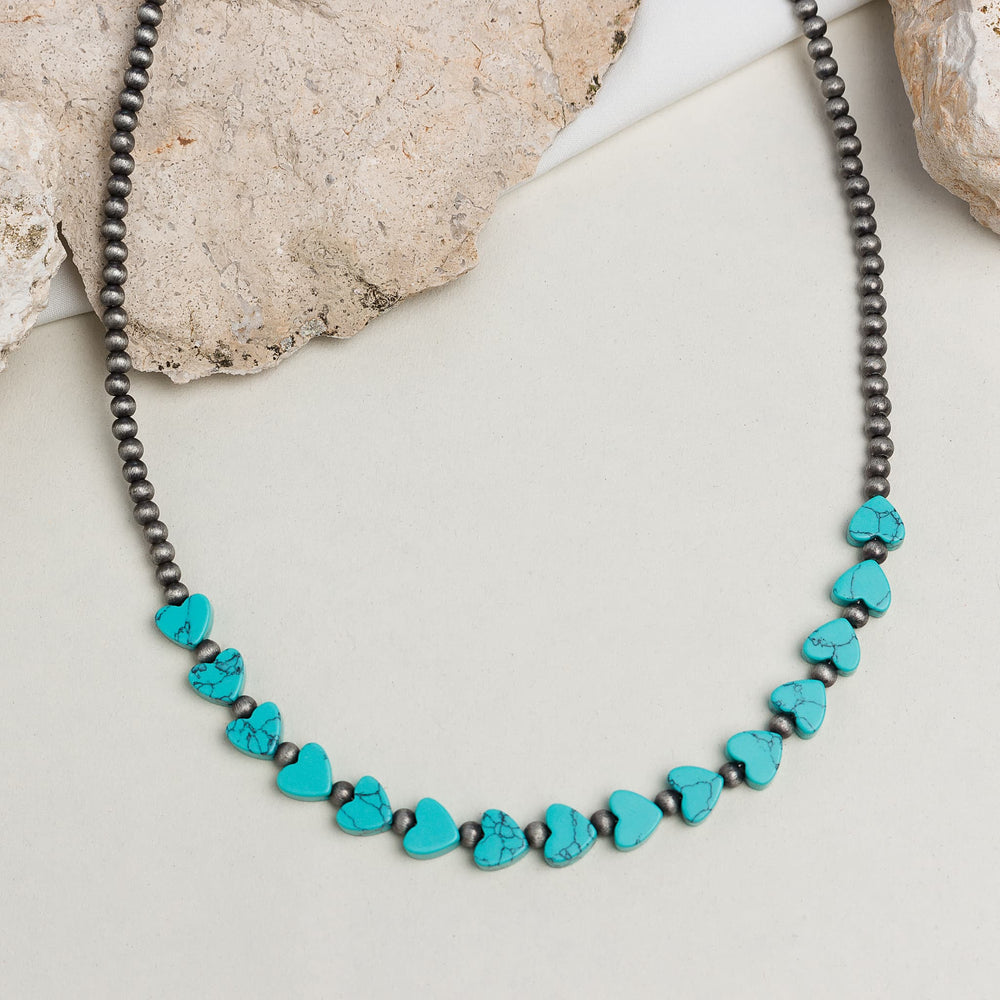 Turquoise Heart Bead Necklace