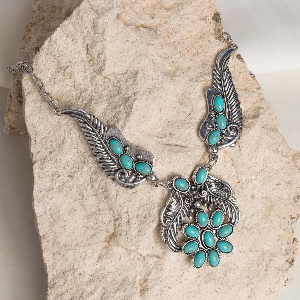 Silver-tone Wings Turquoise Bloom Necklace