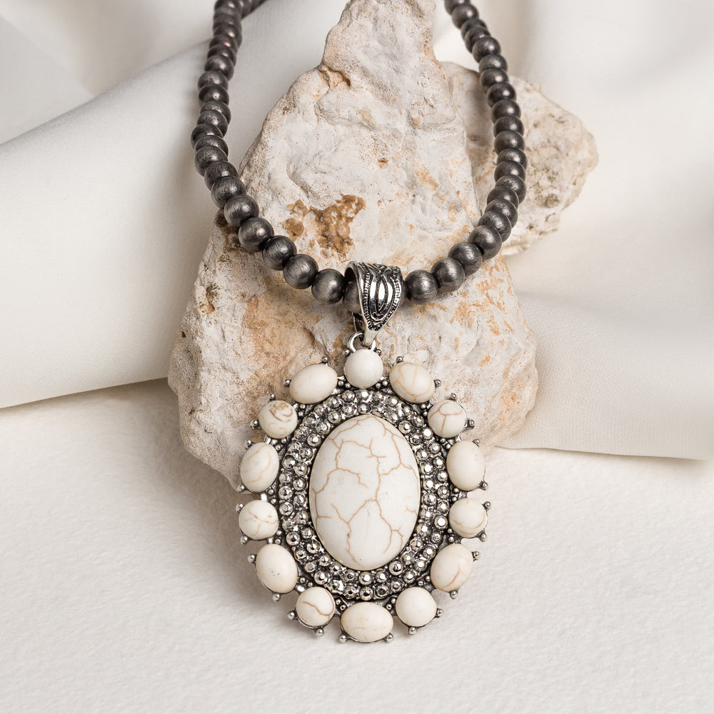 Western White Stone Oval Necklace