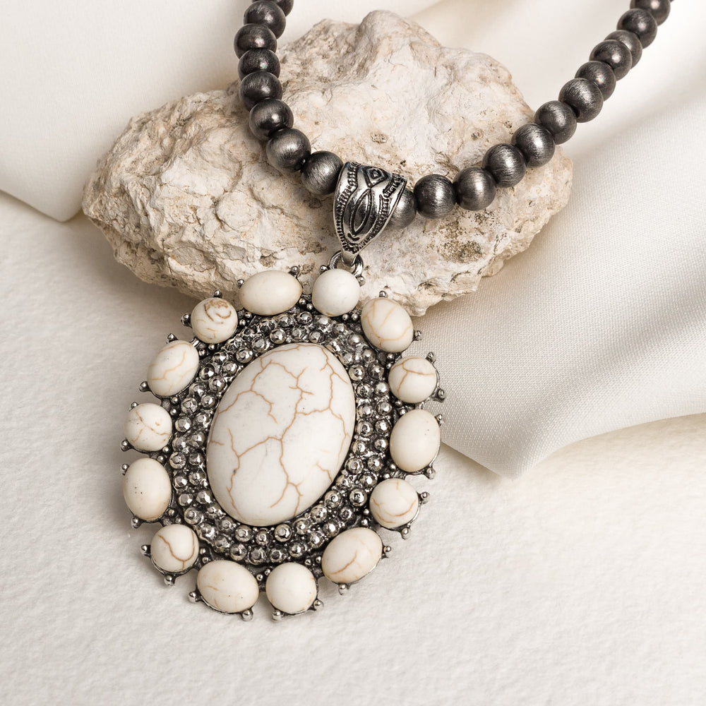 Western White Stone Oval Necklace