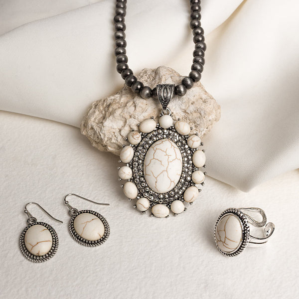 Western White Stone Oval Necklace