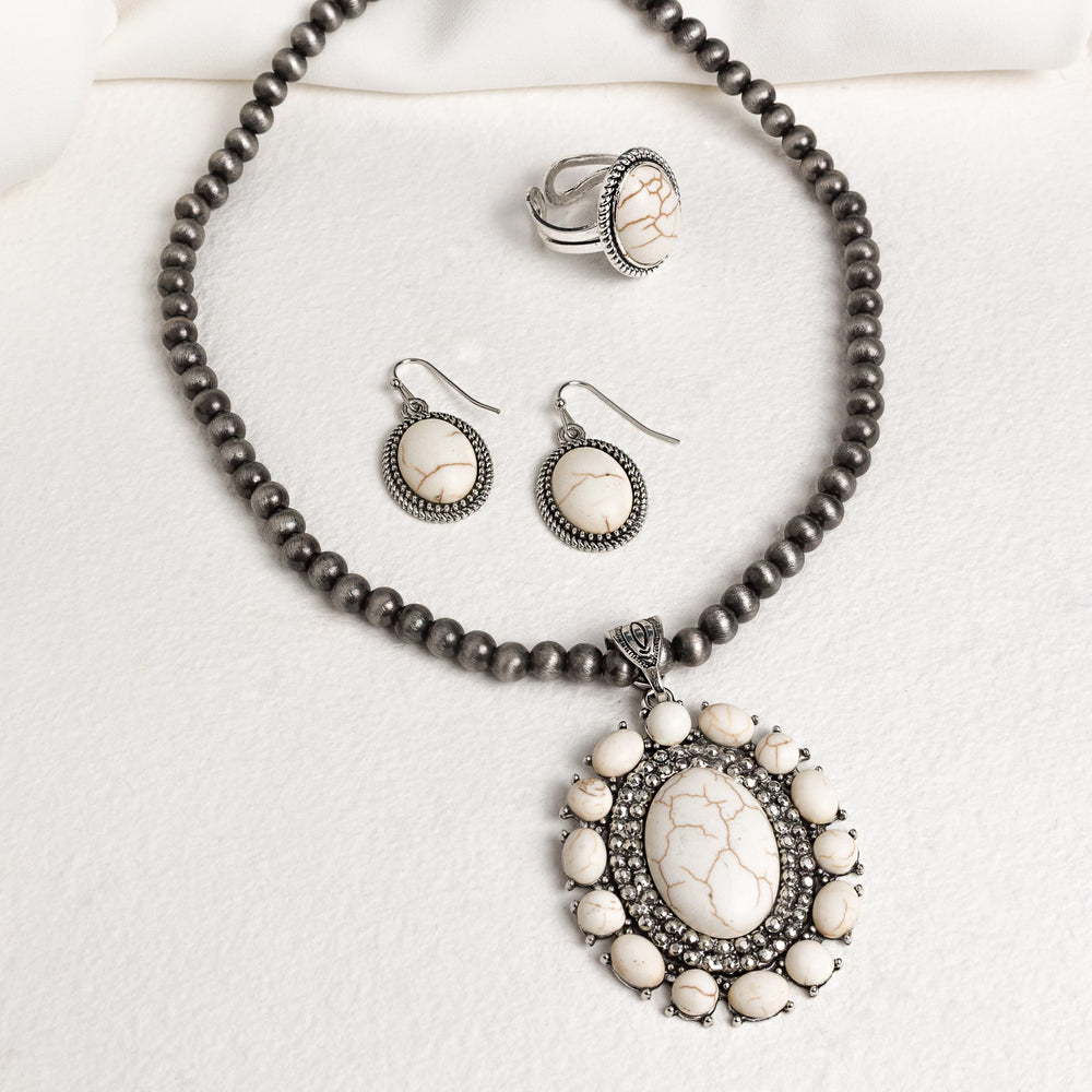 Western White Stone Oval Necklace