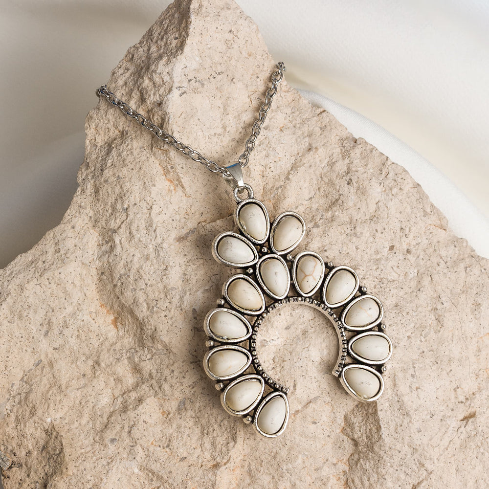 White Stone Crescent Necklace