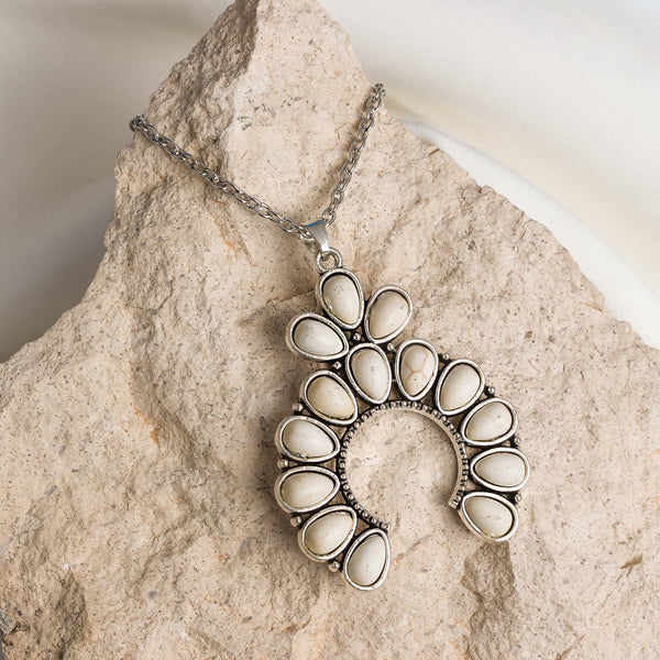 White Stone Crescent Necklace