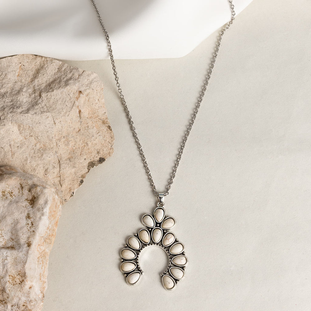 White Stone Crescent Necklace