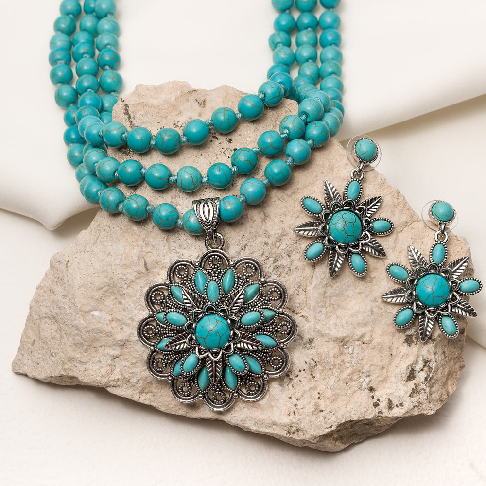 Triple-Strand Turquoise Beaded Necklace