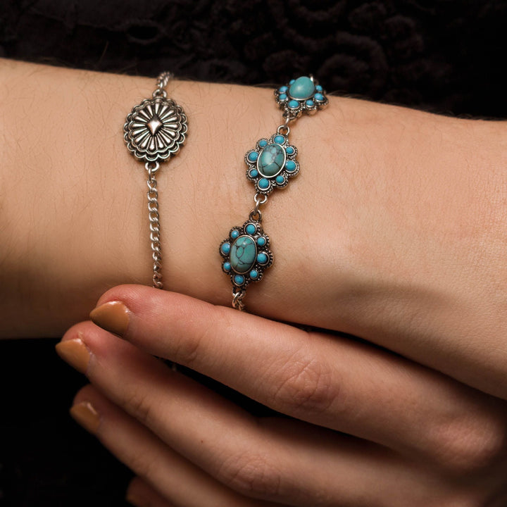 Western Turquoise Blossom Bracelet Set