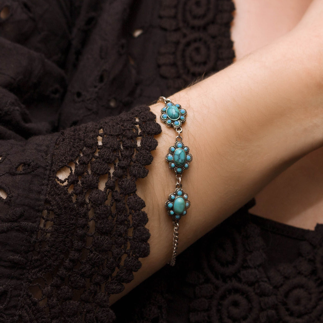 Western Turquoise Blossom Bracelet Set