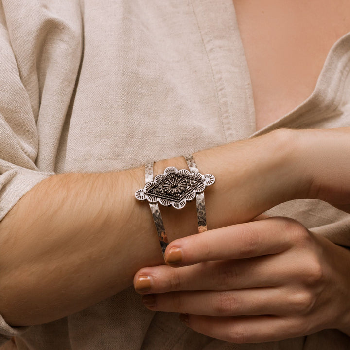 Silver-tone Sunburst Cuff Bracelet