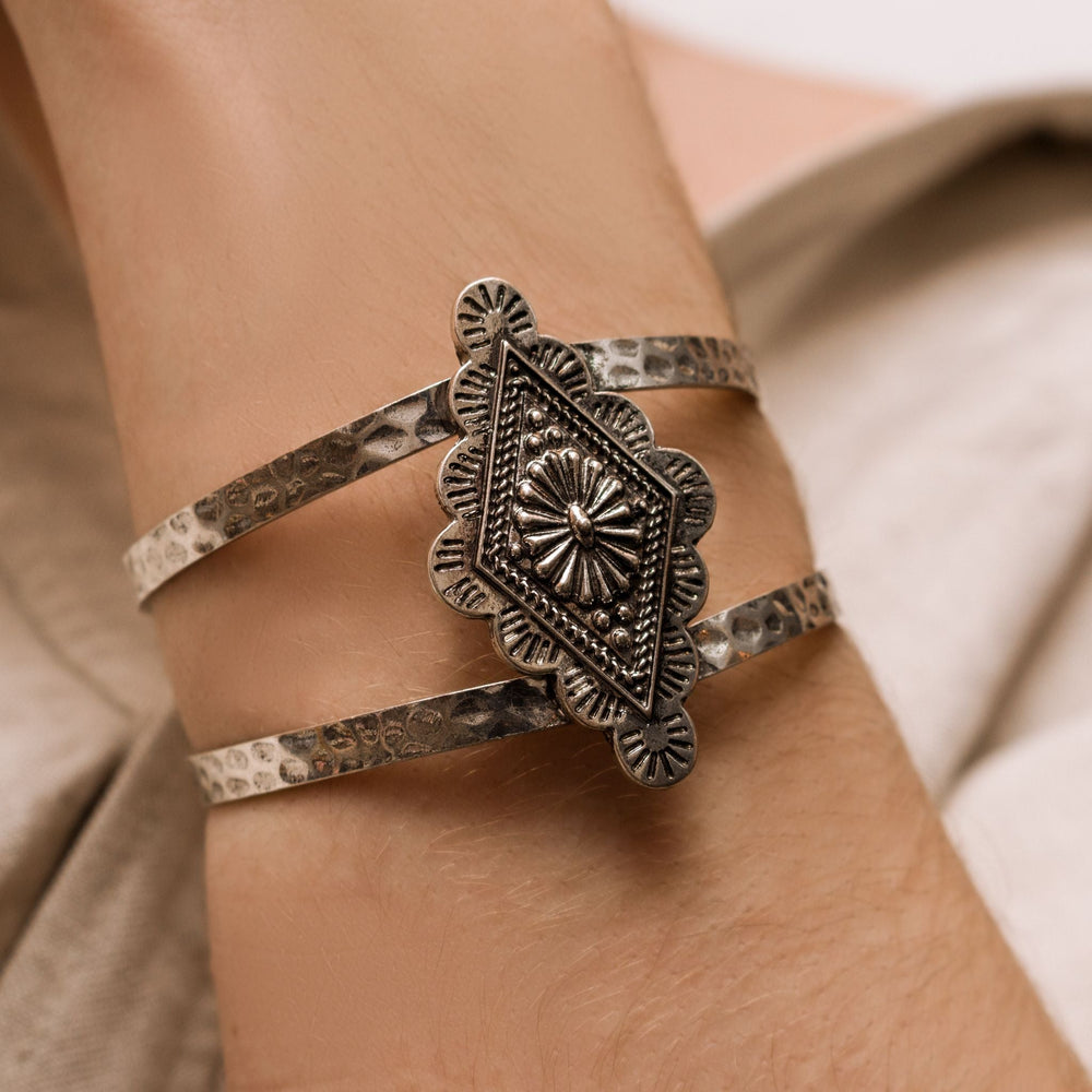Silver-tone Sunburst Cuff Bracelet