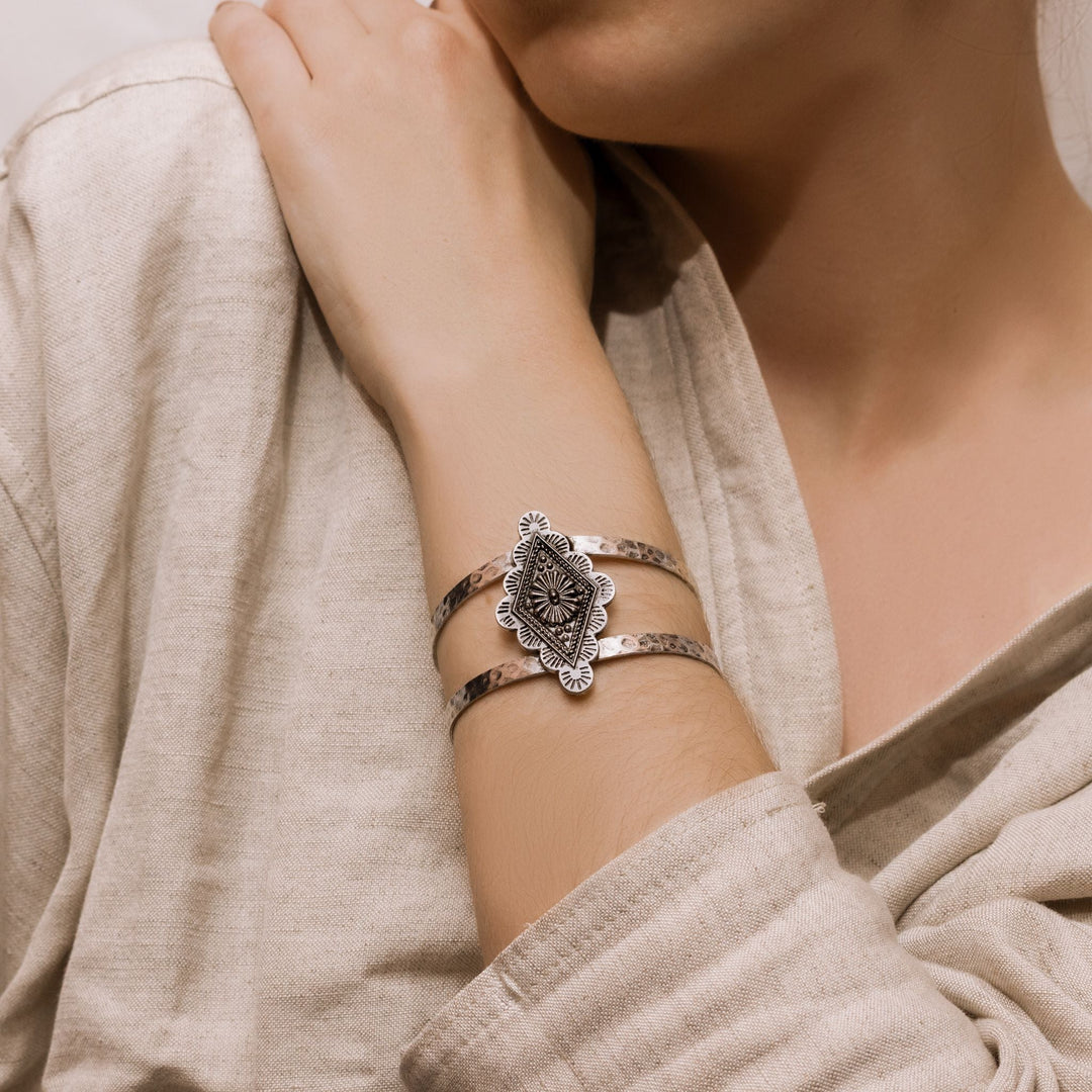 Silver-tone Sunburst Cuff Bracelet