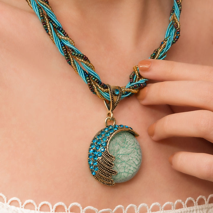Turquoise Winged Moon Pendant Necklace