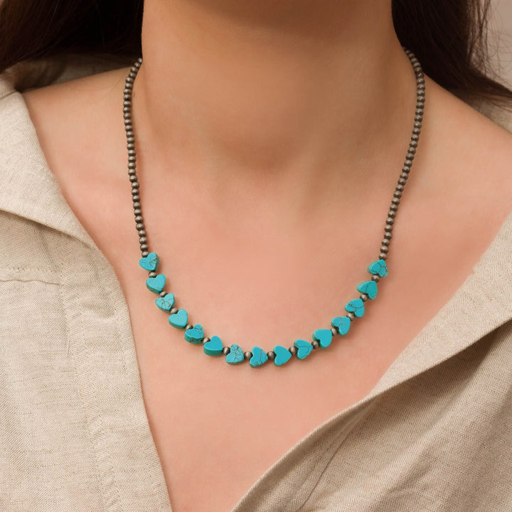 Turquoise Heart Bead Necklace