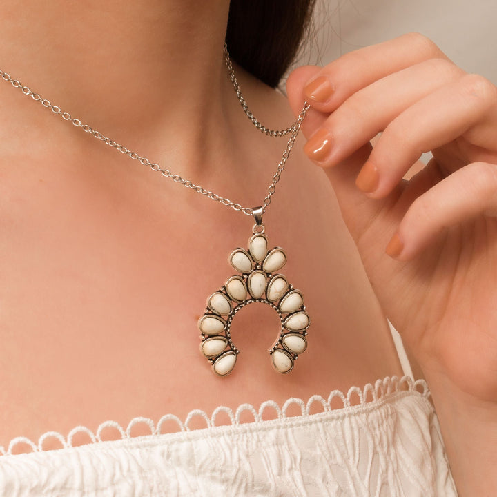 White Stone Crescent Necklace