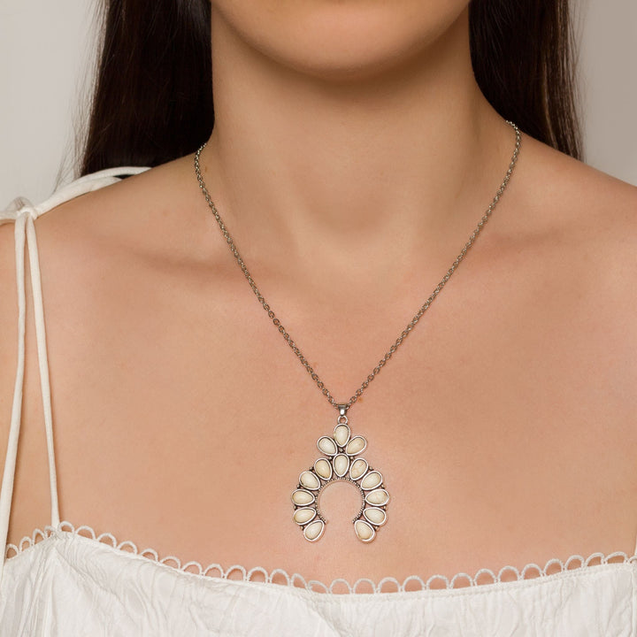 White Stone Crescent Necklace