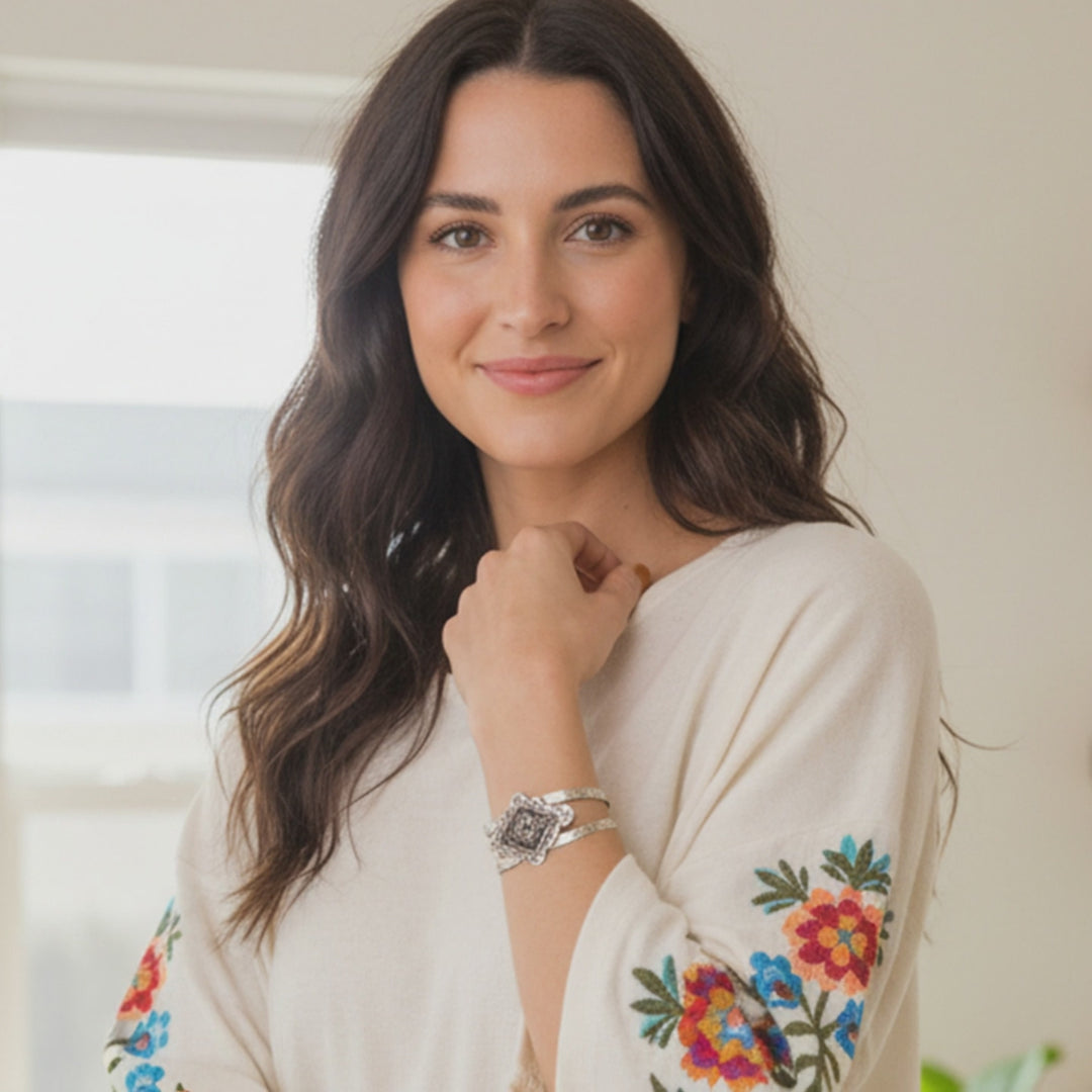 Silver-tone Sunburst Cuff Bracelet