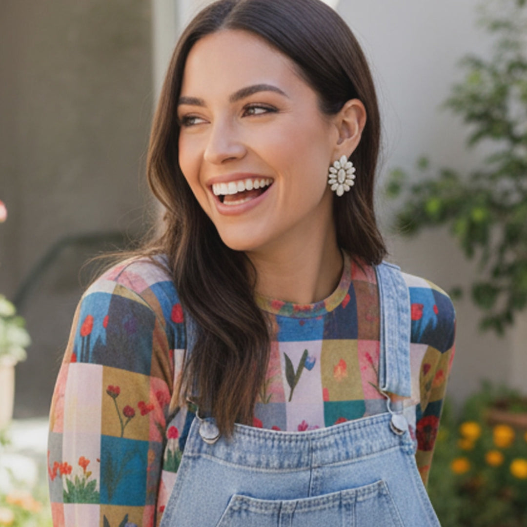 Ivory Bloom Oval Earrings