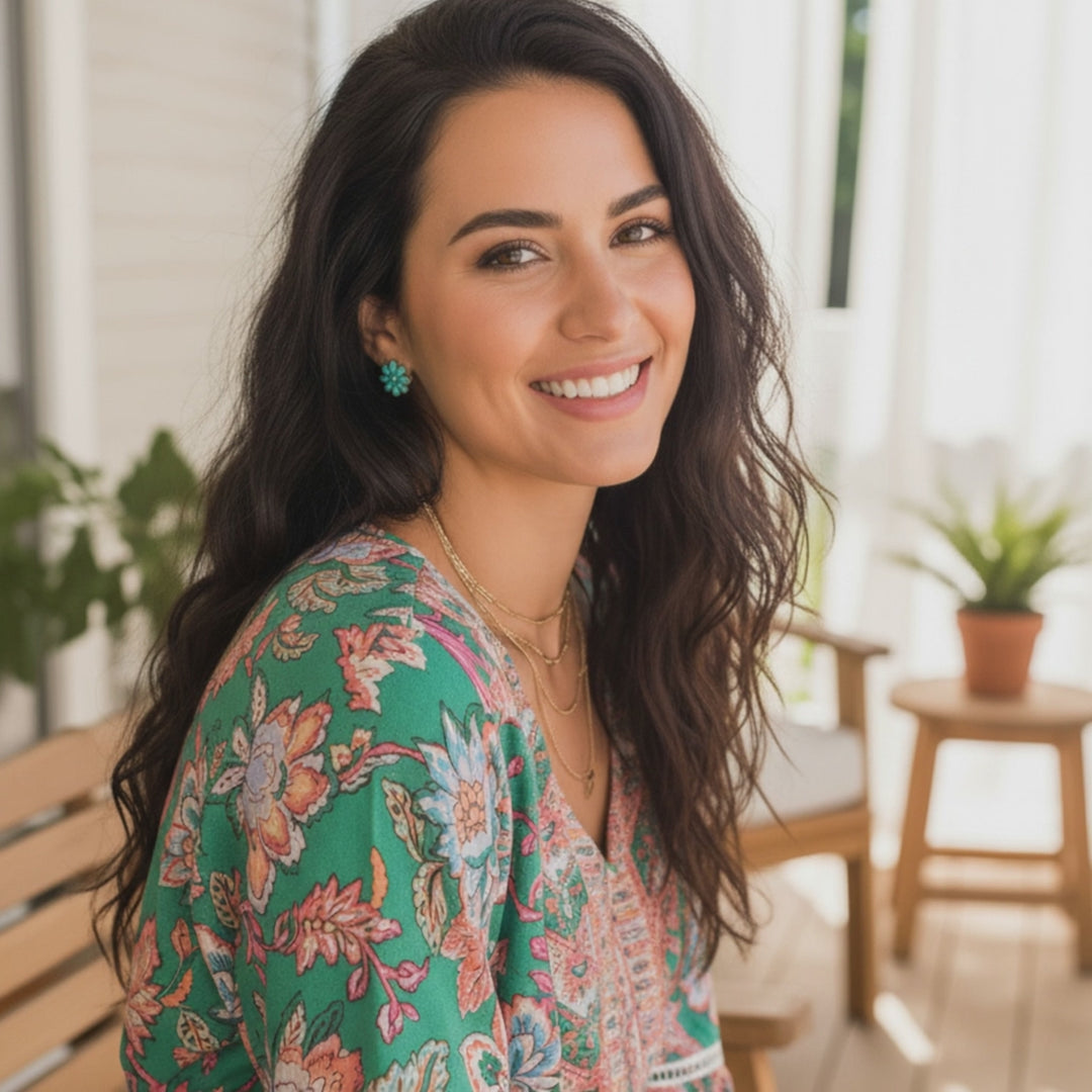 Turquoise Blossom Stud Earrings