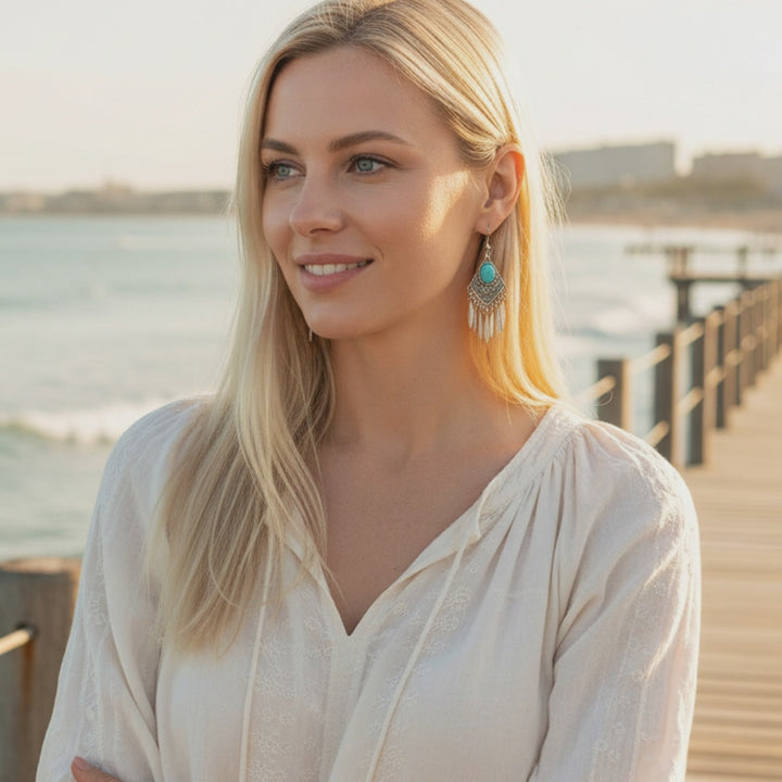 Turquoise Dawn Fringe Earrings