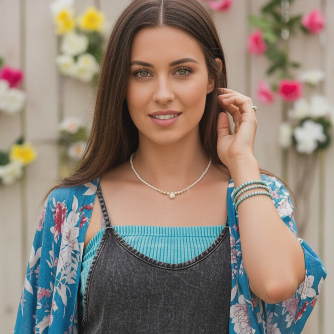 White Beaded Drop Pendant Necklace