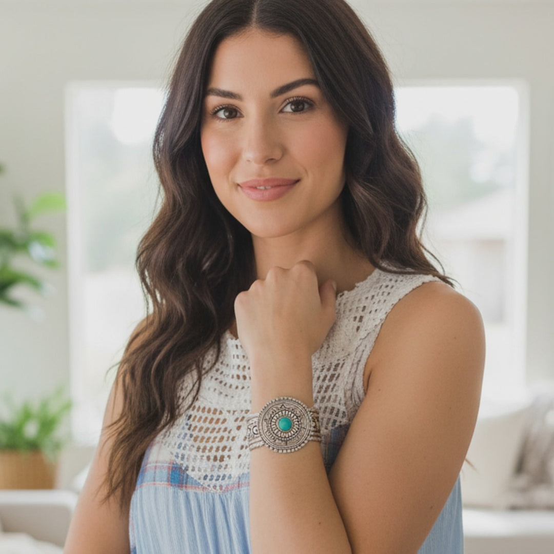 Western Sunburst Turquoise Cuff Bracelet