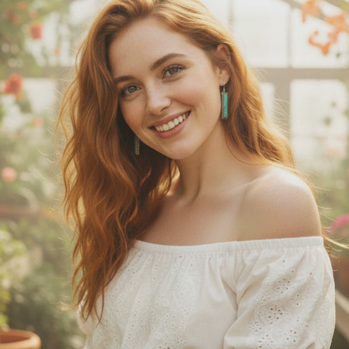 Rectangular Turquoise Drop Earrings